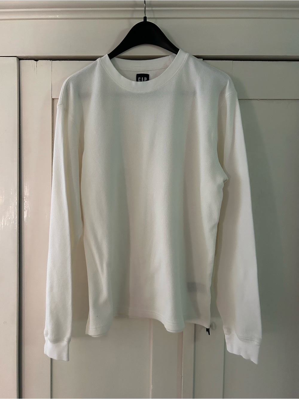 Gap Mens Waffle Thermal Pullover Size Large Crewneck Sweater Shirt White